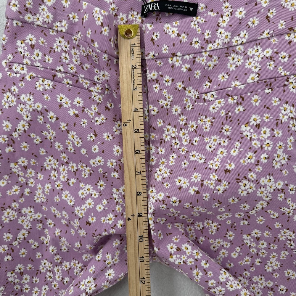Zara‎ Pants Womens Large Daisy Floral Bootcut Cropped Stretch Chinos NEW - Picture 5 of 9